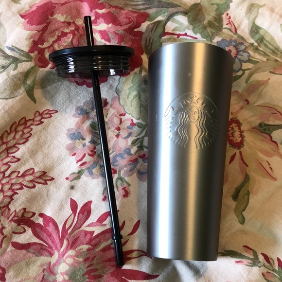 STARBUCKS Large venti Stainless Steel Cold Drink Cup Dual-Wall Black Straw NEW - Picture 2 of 14
